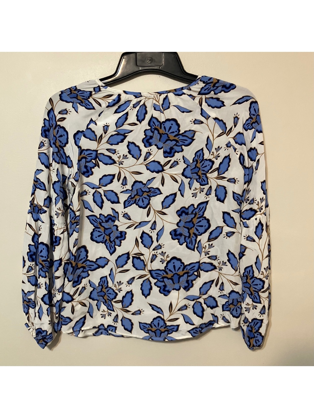 Talbots Coastal Preppy Blue Floral Long Sleeve Boho Blouse Size Small Petite